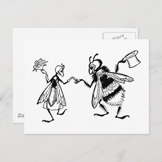 Retro Zwart & Wit Leuk Grappig Bug Bruiloft Briefkaart (Voorkant / Achterkant)