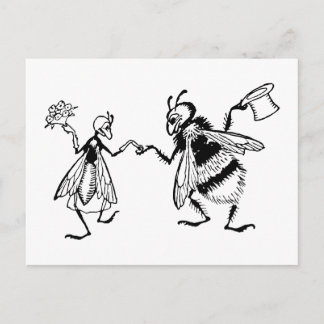 Retro  Zwart & Wit Leuk Grappig Bug Bruiloft Briefkaart