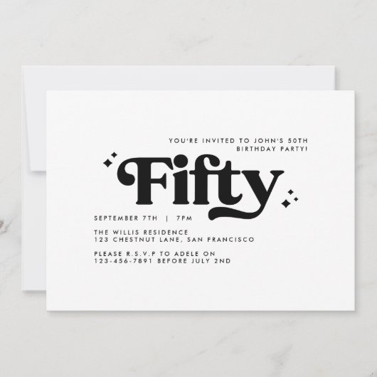 Retro zwart wit modern minimal 50e verjaardag kaart (Voorkant)