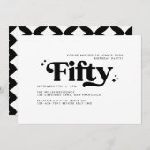 Retro zwart wit modern minimal 50e verjaardag kaart (Voorkant / Achterkant)