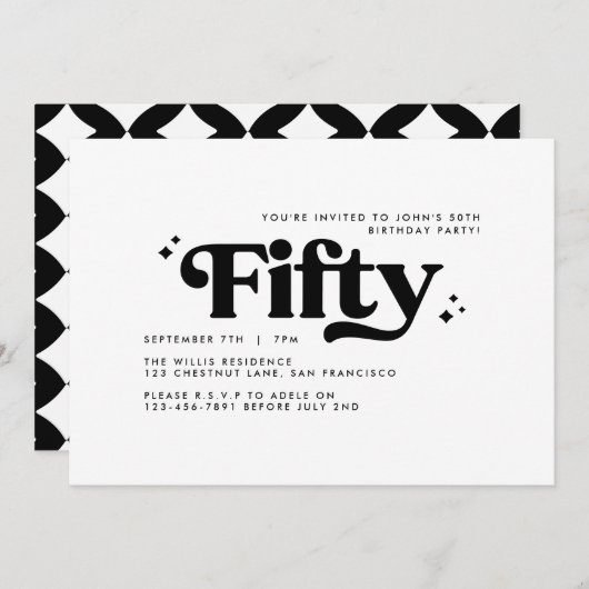 Retro zwart wit modern minimal 50e verjaardag kaart (Voorkant / Achterkant)
