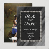 Retro Zwart & Wit Parels met Foto Save The Date (Voorkant / Achterkant)