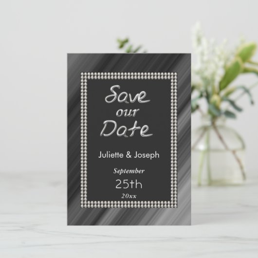Retro Zwart & Wit Parels met Foto Save The Date (Staand voorkant)