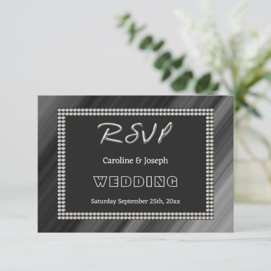 Retro zwart-wit, parels RSVP-huwelijk RSVP Kaartje (Staand voorkant)
