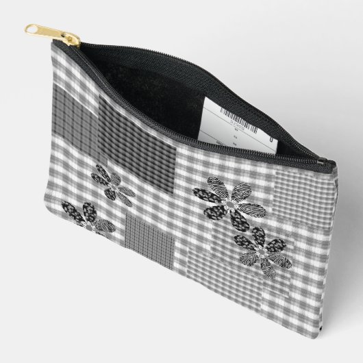 Retro zwart-wit patchwork rustiek patroon etui (Open)