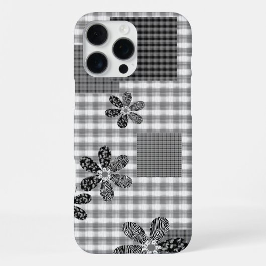 Retro zwart-wit patchwork rustiek patroon iPhone hoesje (Achterkant)