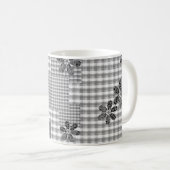 Retro zwart-wit patchwork rustiek patroon koffiemok (Voorkant rechts)