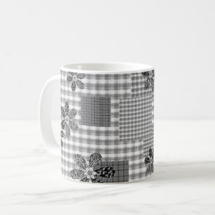Retro zwart-wit patchwork rustiek patroon koffiemok
