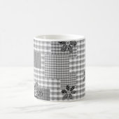 Retro zwart-wit patchwork rustiek patroon koffiemok (Center)
