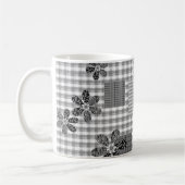 Retro zwart-wit patchwork rustiek patroon koffiemok (Links)