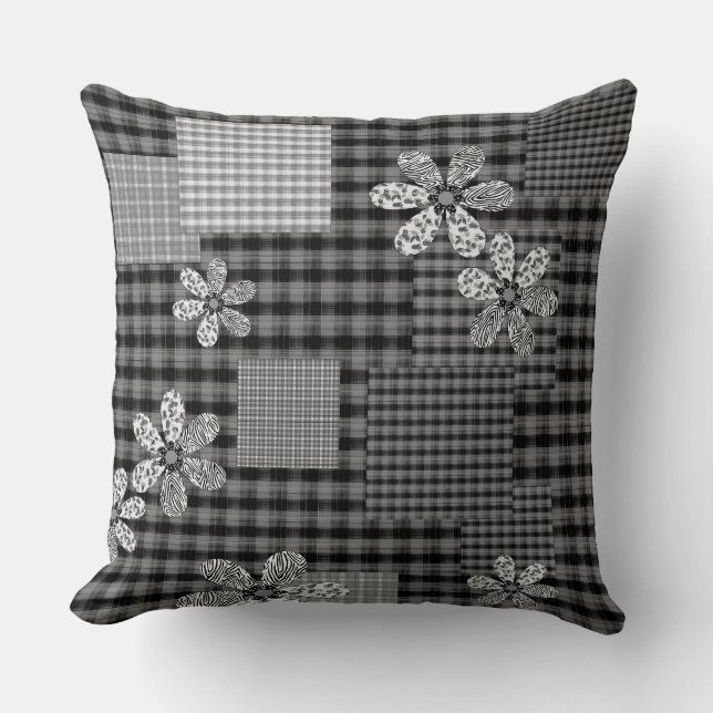Retro zwart-wit patchwork rustiek patroon kussen (Voorkant)