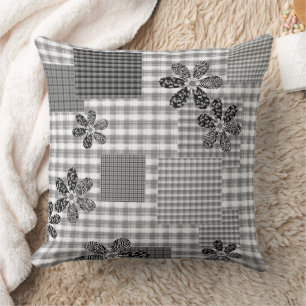 Retro zwart-wit patchwork rustiek patroon kussen