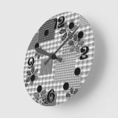 Retro zwart-wit patchwork rustiek patroon ronde klok (Hoek)