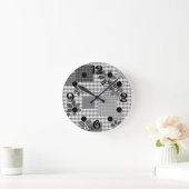 Retro zwart-wit patchwork rustiek patroon ronde klok (Huis)