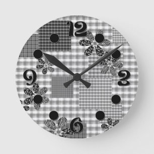 Retro zwart-wit patchwork rustiek patroon ronde klok