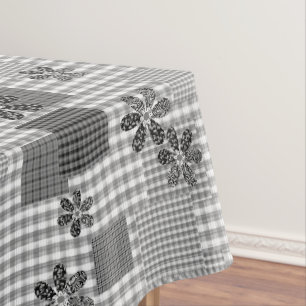 Retro zwart-wit patchwork rustiek patroon tafelkleed