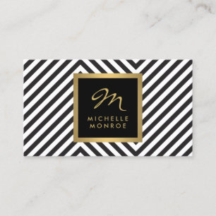 Retro Zwart-wit Patroon Glam Goud Monogram Visitekaartje