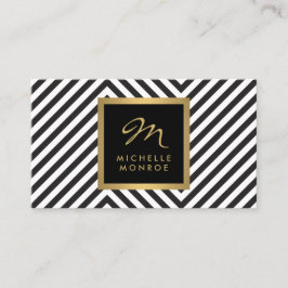 Retro Zwart-wit Patroon Glam Goud Monogram Visitekaartje