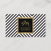 Retro Zwart-wit Patroon Glam Goud Monogram Visitekaartje (Voorkant)