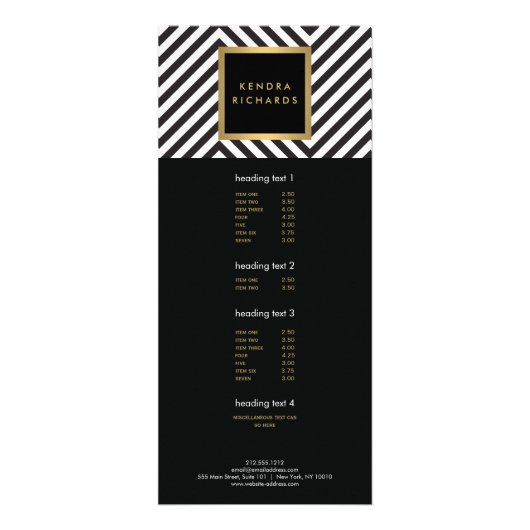 Retro Zwart-wit Patroon Glam Gouden Naam Logo Reclamekaart (Voorkant)