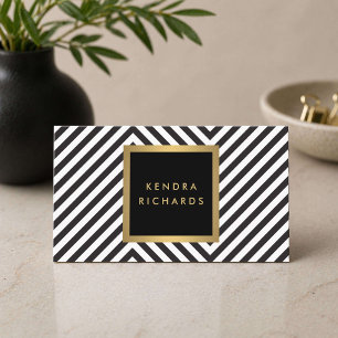 Retro Zwart-wit Patroon Glam Gouden Naam Logo Visitekaartje