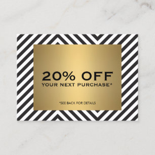 Retro Zwart Wit Patroon Gouden Naam Coupon Kaart