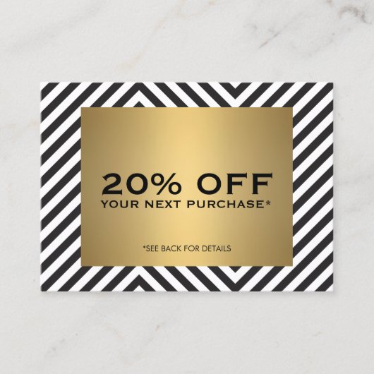 Retro Zwart Wit Patroon Gouden Naam Coupon Kaart (Voorkant)