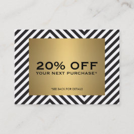 Retro Zwart Wit Patroon Gouden Naam Coupon Kaart