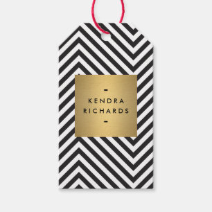 Retro Zwart-wit Patroon Gouden Naam Gift Label Cadeaulabel