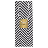Retro zwart-wit patroon gouden naam logo wijn  wijn cadeautas (Achterkant)