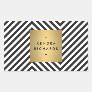 Retro Zwart-wit Patroon Gouden Naam Sticker