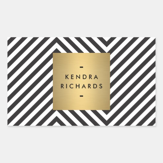 Retro Zwart-wit Patroon Gouden Naam Sticker (Voorkant)