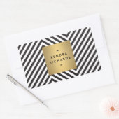 Retro Zwart-wit Patroon Gouden Naam Sticker (Envelop)