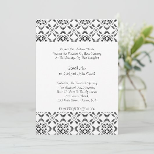 Retro Zwart-wit Patroon Scroll Wedding Invit Kaart (Staand voorkant)