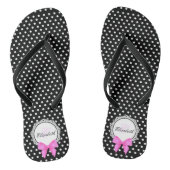Retro zwart wit polka dot roze strik naam vrouwen teenslippers (Voetbed)
