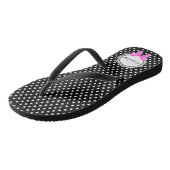Retro zwart wit polka dot roze strik naam vrouwen teenslippers (Schuin)