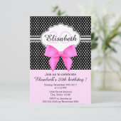 Retro zwart wit polka dots roze meisjesachtige ver kaart (Staand voorkant)