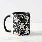 Retro zwart-wit polka stippen met sterren mok (Links)