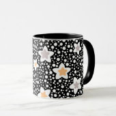 Retro zwart-wit polka stippen met sterren mok (Voorkant rechts)