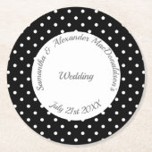 Retro zwart-wit polkadot bruiloft ronde kartonnen onderzetter (Voorkant)
