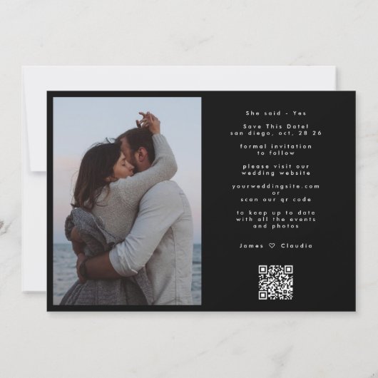 Retro zwart-wit QR-code trouwwebsite foto Save The Date (Achterkant)