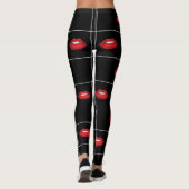 Retro Zwart-wit Rasterpatroon Rode Lippen Leggings (Achterkant)