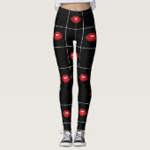 Retro Zwart-wit Rasterpatroon Rode Lippen Leggings (Voorkant)