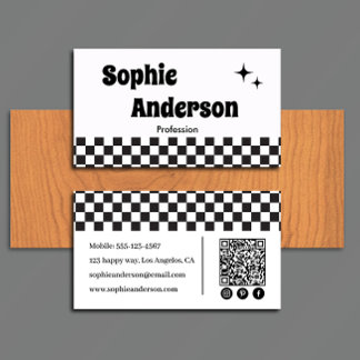 Retro zwart-wit schaakbord met QR-code Visitekaartje