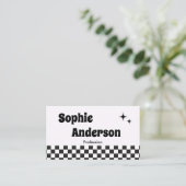 Retro zwart-wit schaakbord met QR-code Visitekaartje (Staand voorkant)