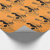 Retro Zwart/Wit/Sinaasappel Witch Wrapping Paper Cadeaupapier (Hoek)