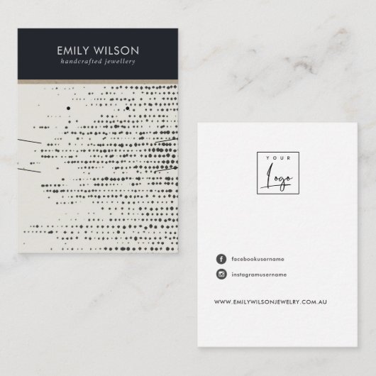 RETRO ZWART WIT STIPPEN KETTING OORBEL DISPLAY VISITEKAARTJE (Voorkant / Achterkant)