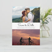 Retro Zwart & Wit Stippen Twee foto's Sla de datum Save The Date (Staand voorkant)