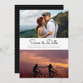Retro Zwart & Wit Stippen Twee foto's Sla de datum Save The Date (Voorkant / Achterkant)