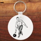 Retro  zwart-wit tien-kanon Bowling-Man Sleutelhanger (Voorkant)
